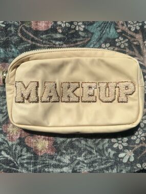 Stoney Clover Lane Cream "MAKEUP" Embroidered Small Pouch